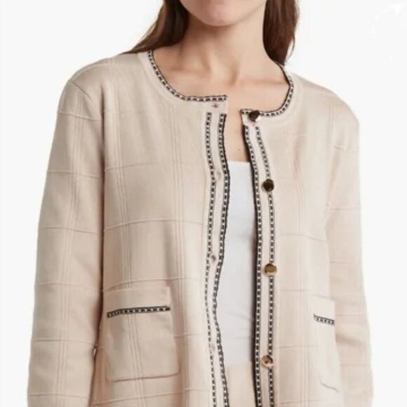 Tipped Button Front Cardigan Champagne Blush/ Black XL NWT - Picture 4 of 11